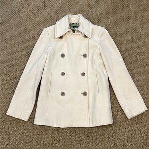 Vintage J. Crew Pea Coat size Small Cream Wool Blend Preppy Classic